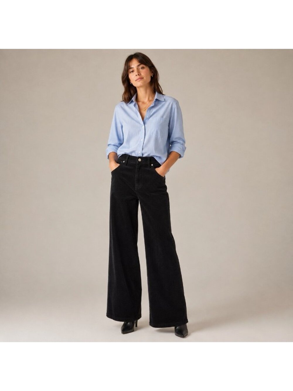 J Crew Wide Leg Corduroy Pants Womens 25 Black Cotton Stretch High Rise New